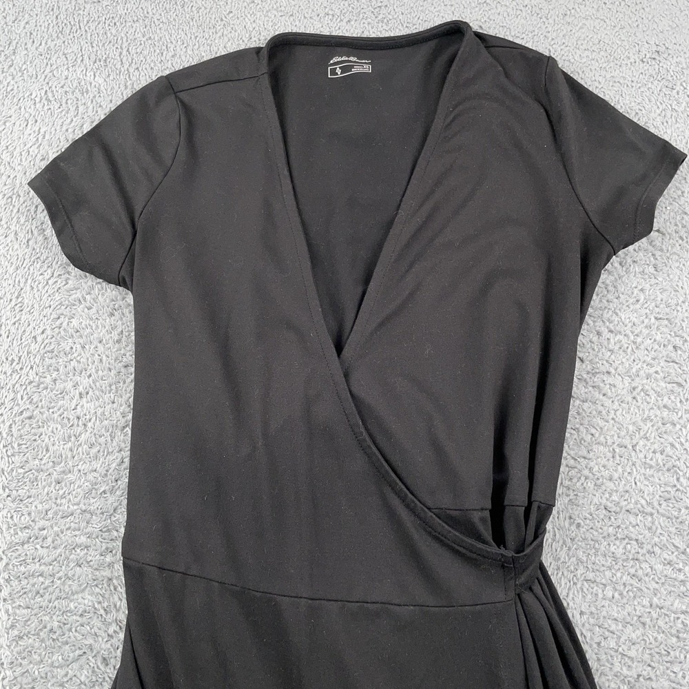Eddie Bauer Dress Womens XS Black Travex Wrap Short Sleeve Tie A-Line Stretch